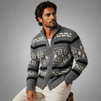 Men’s Geometric Pattern Knit Zip Cardigan Gray