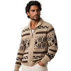 Men’s Geometric Pattern Knit Zip Cardigan Khaki