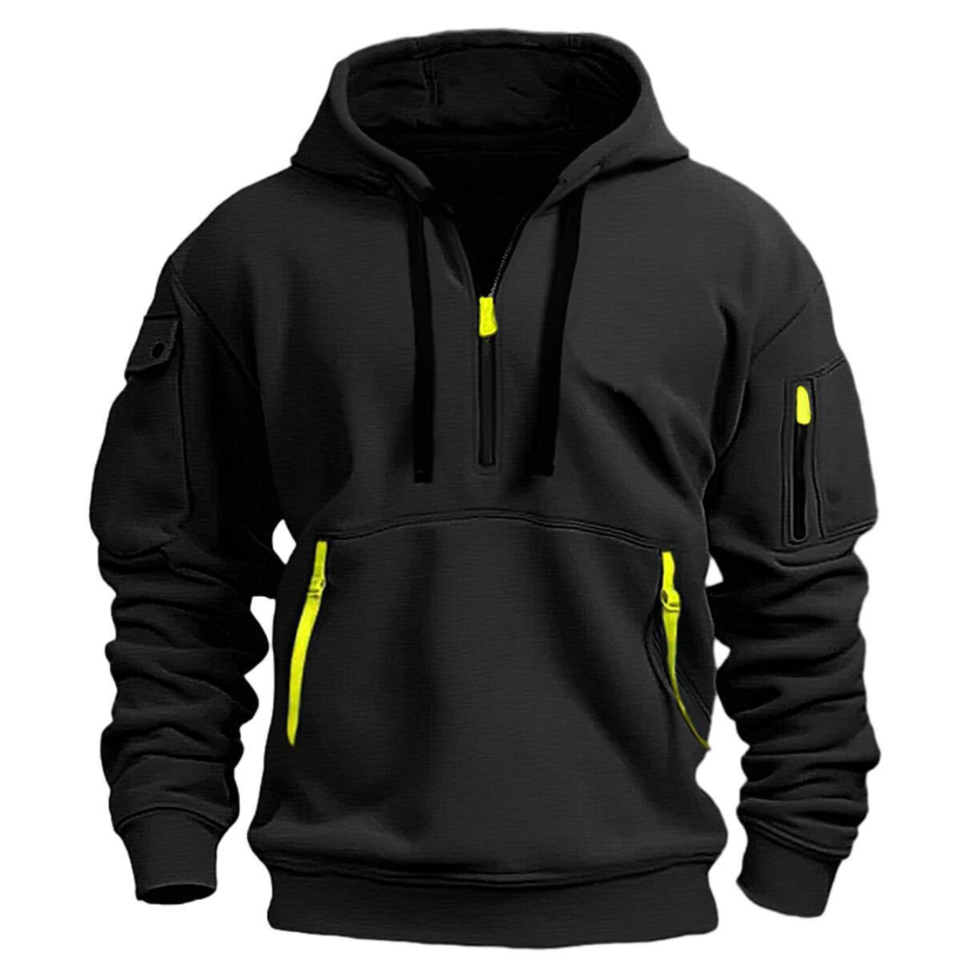 Men’s Half-Zip Pullover Hoodie with Utility Pockets Black