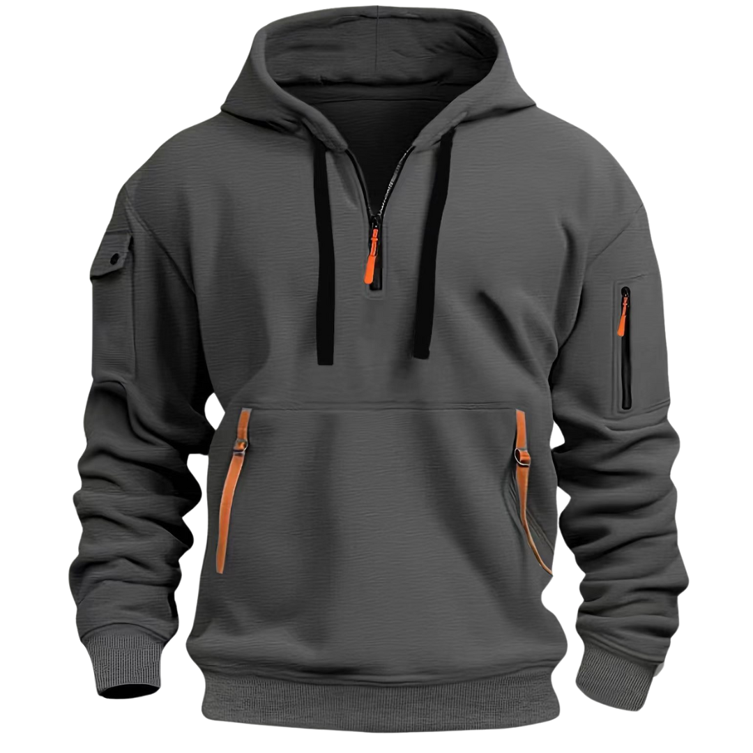 Men’s Half-Zip Pullover Hoodie with Utility Pockets Dark Gray