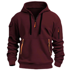 Men’s Half-Zip Pullover Hoodie with Utility Pockets Red