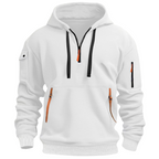 Men’s Half-Zip Pullover Hoodie with Utility Pockets White