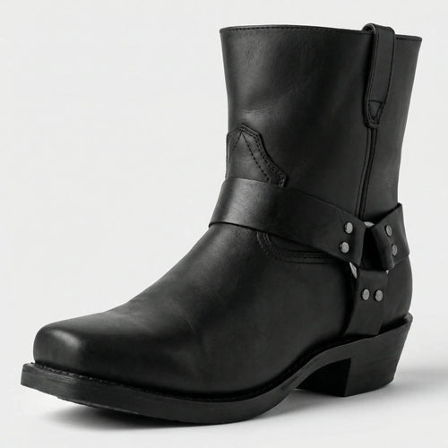 Men’s Harness Boots with Square Toe Black