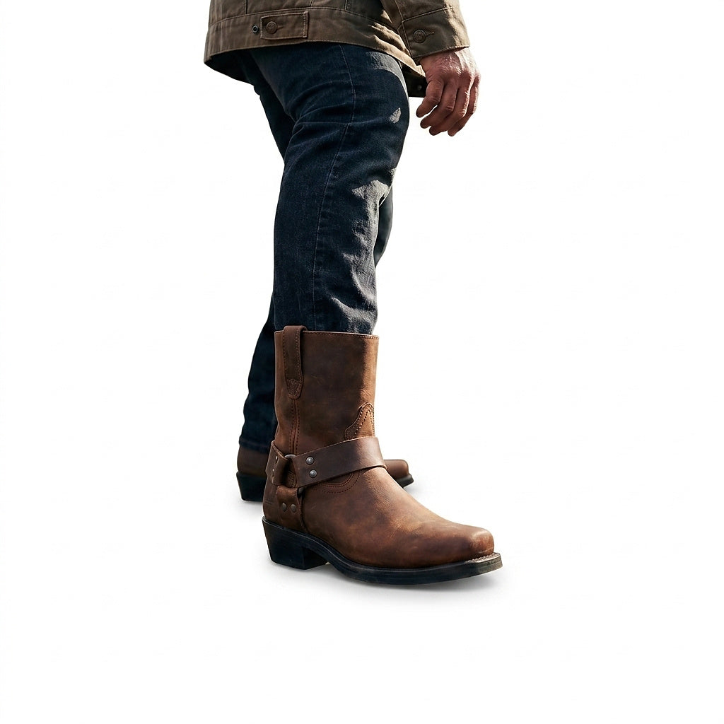 Men’s Harness Boots with Square Toe Dark Brown