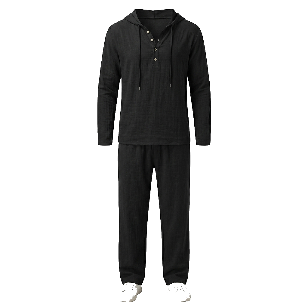 Men’s Hooded Pullover and Wide Leg Trousers Matching Set Black
