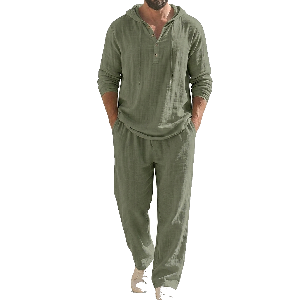 Men’s Hooded Pullover and Wide Leg Trousers Matching Set Green