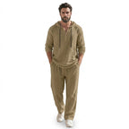 Men’s Hooded Pullover and Wide Leg Trousers Matching Set Khaki