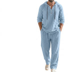 Men’s Hooded Pullover and Wide Leg Trousers Matching Set Light Blue