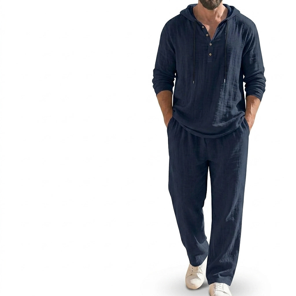 Men’s Hooded Pullover and Wide Leg Trousers Matching Set Navy Blue