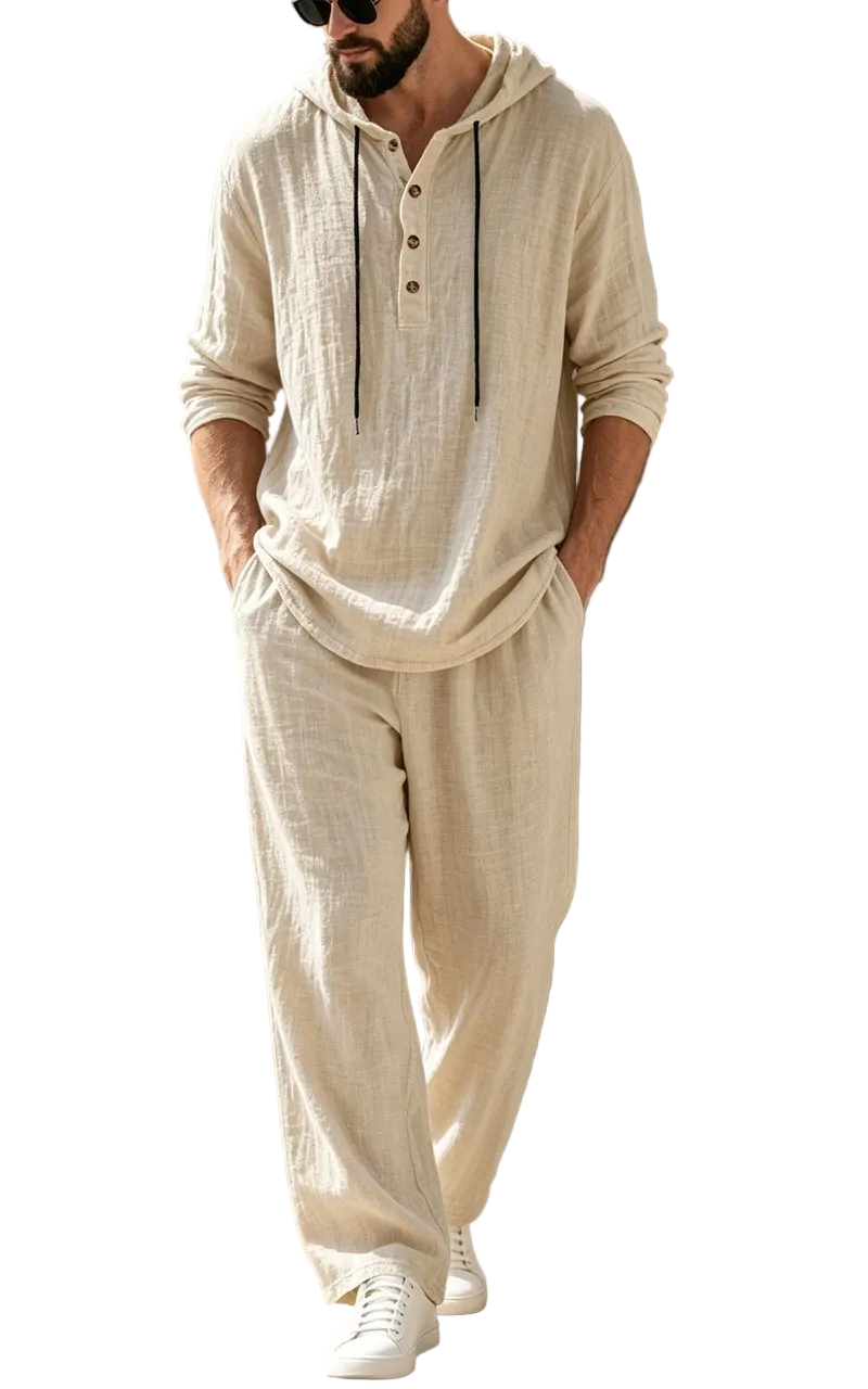 Men’s Hooded Pullover and Wide Leg Trousers Matching Set White