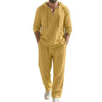 Men’s Hooded Pullover and Wide Leg Trousers Matching Set Yellow