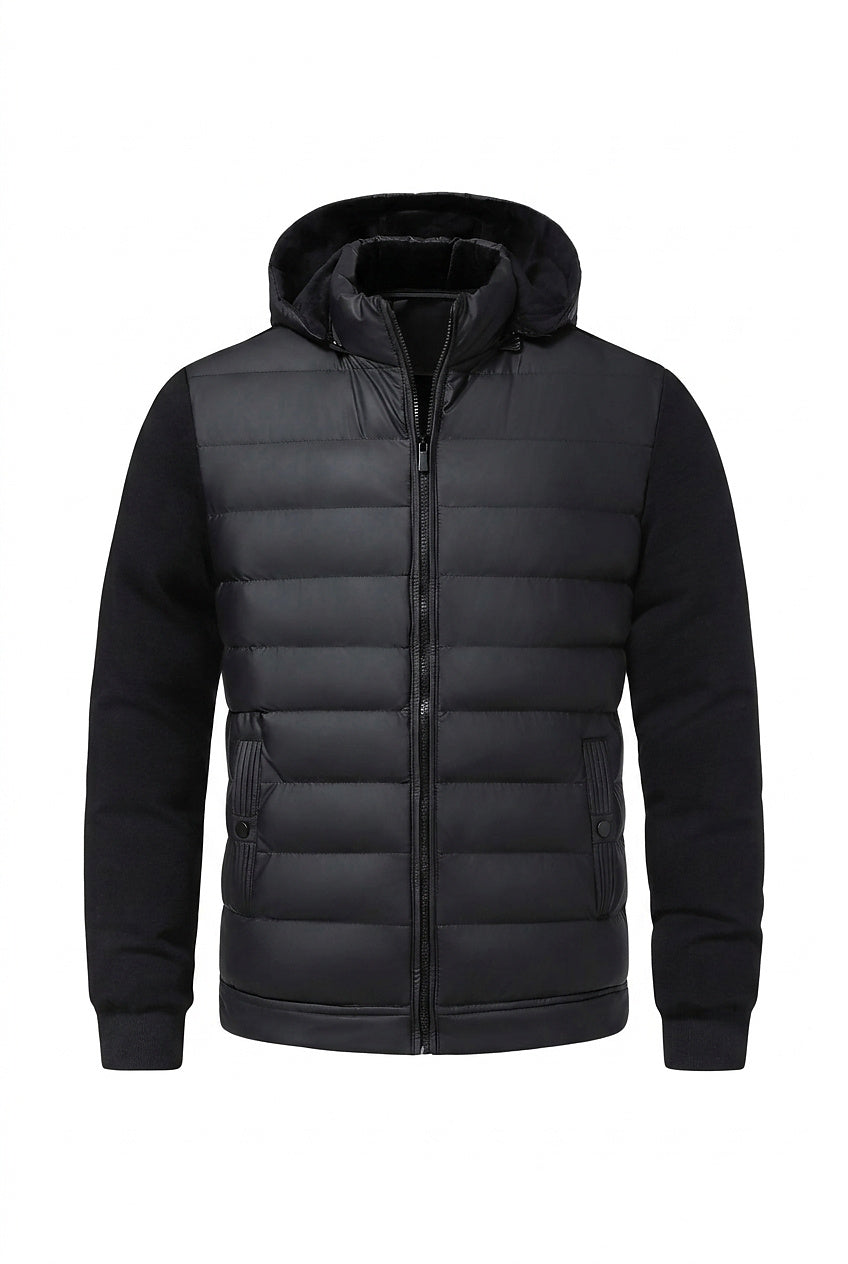 Men’s Hybrid Puffer Jacket with Hood Black