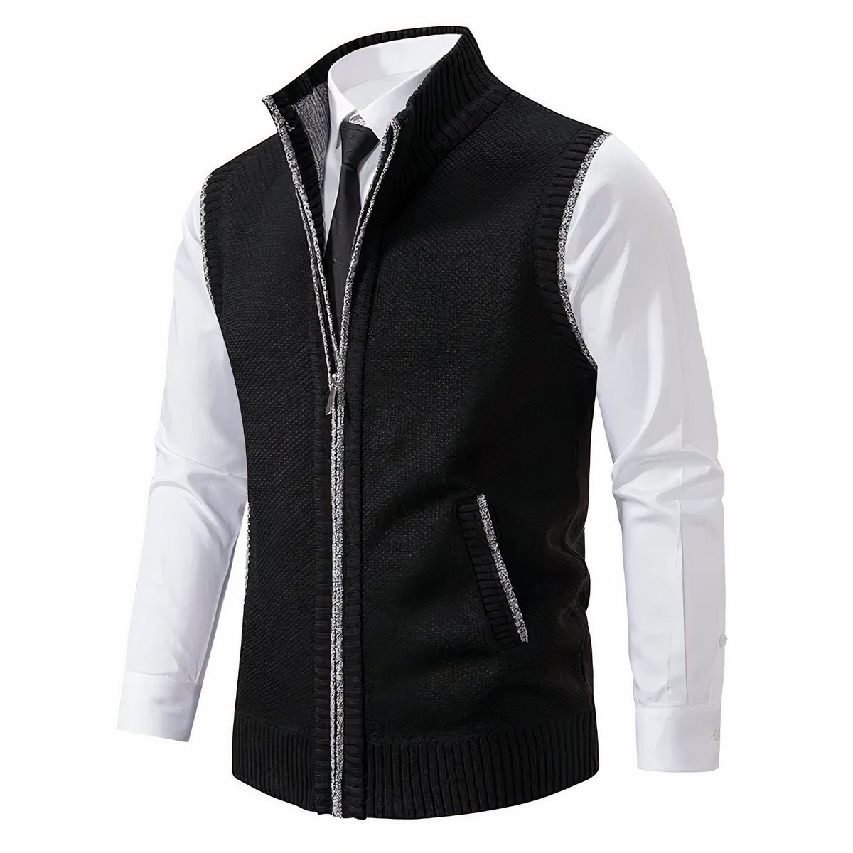 Men’s Knit Zip-Up Sleeveless Vest Black