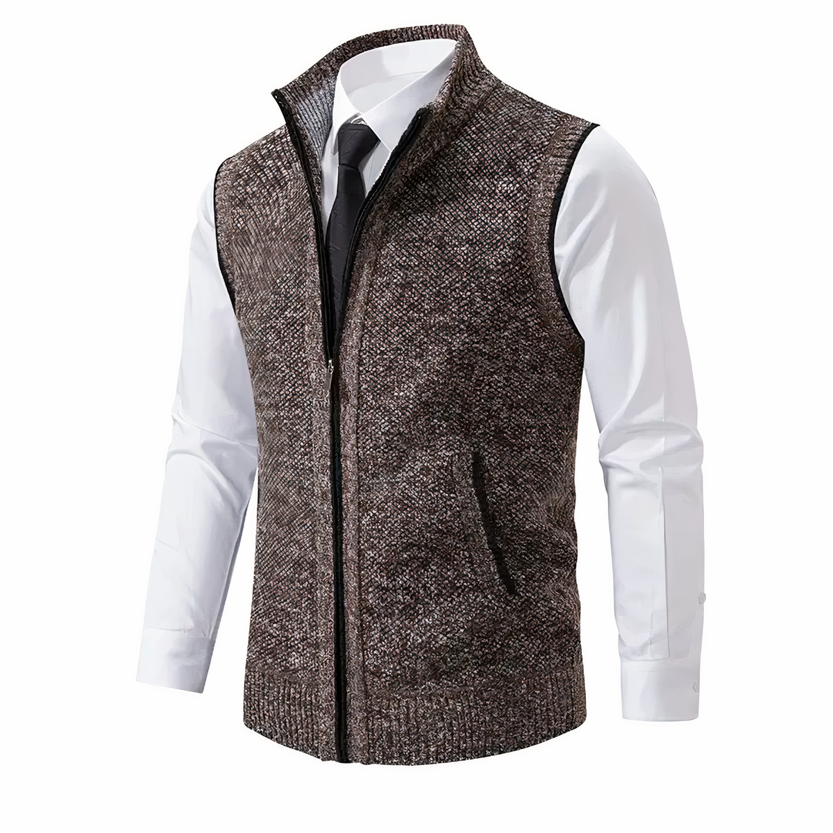 Men’s Knit Zip-Up Sleeveless Vest Brown