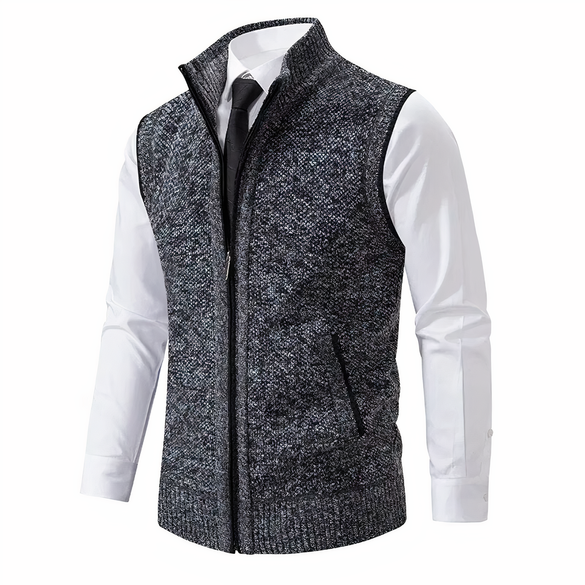 Men’s Knit Zip-Up Sleeveless Vest Dark Gray