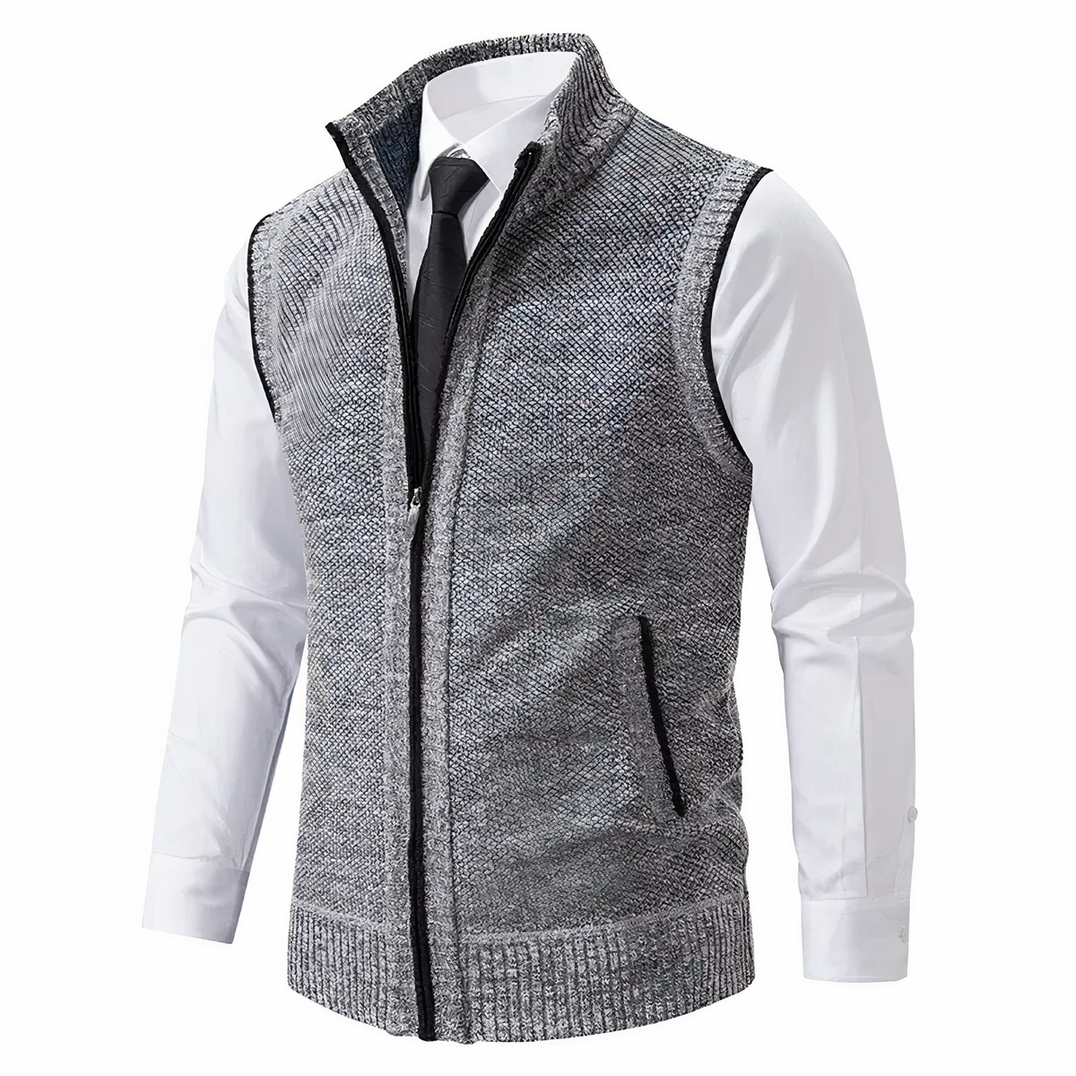 Men’s Knit Zip-Up Sleeveless Vest Light Gray