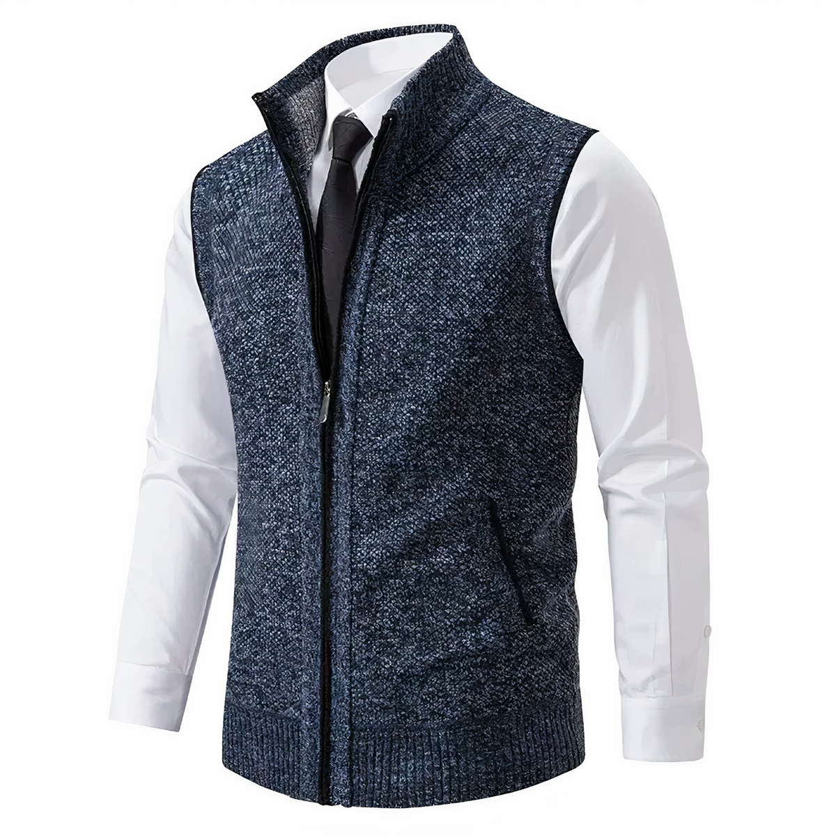 Men’s Knit Zip-Up Sleeveless Vest Navy Blue