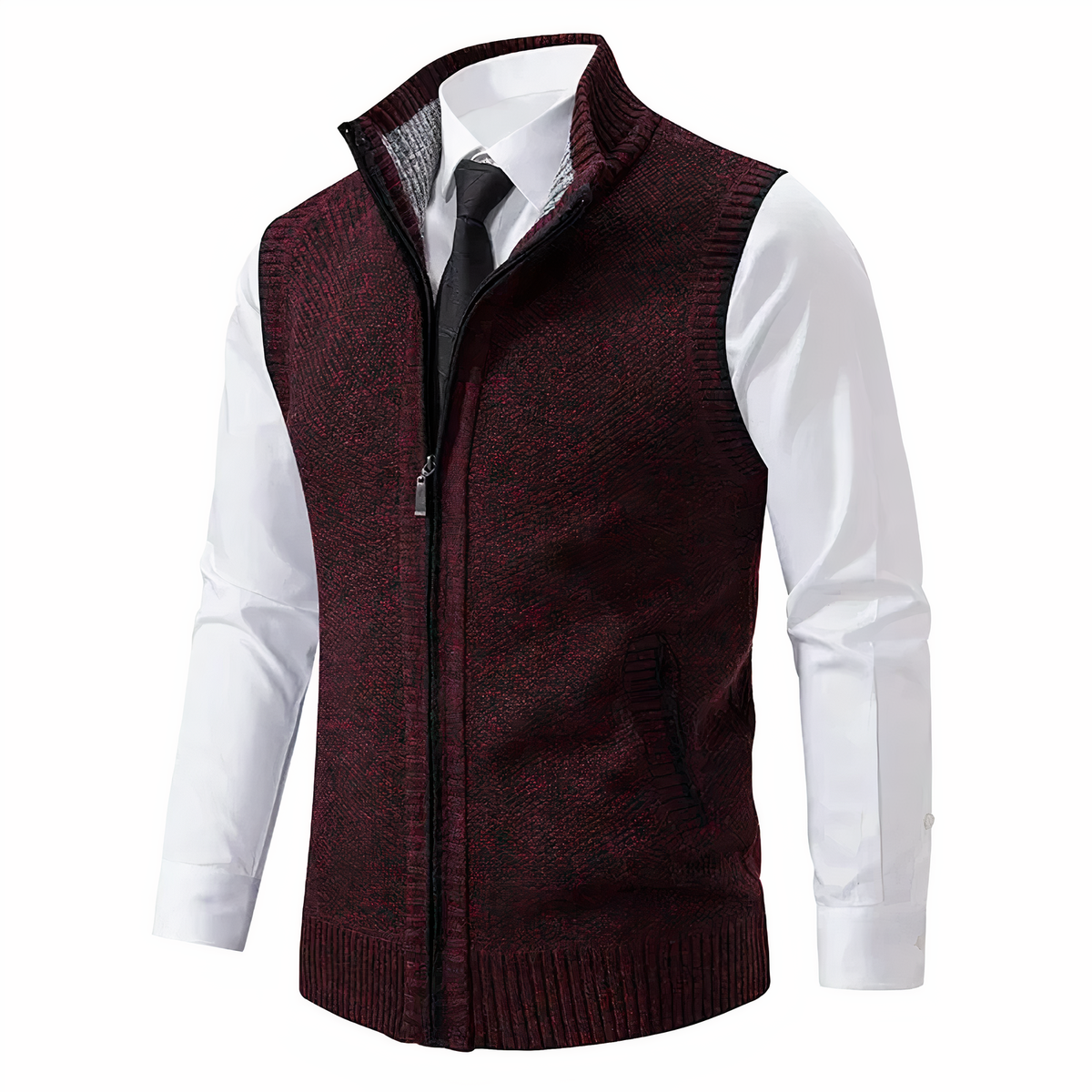 Men’s Knit Zip-Up Sleeveless Vest Red