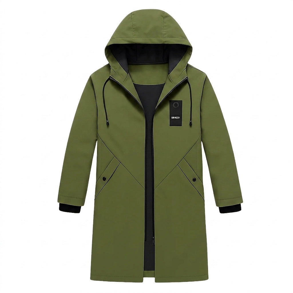 Men’s Long Hooded Jacket with Front Zip and Drawstring 1