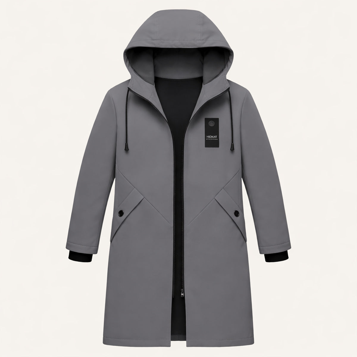 Men’s Long Hooded Jacket with Front Zip and Drawstring 2