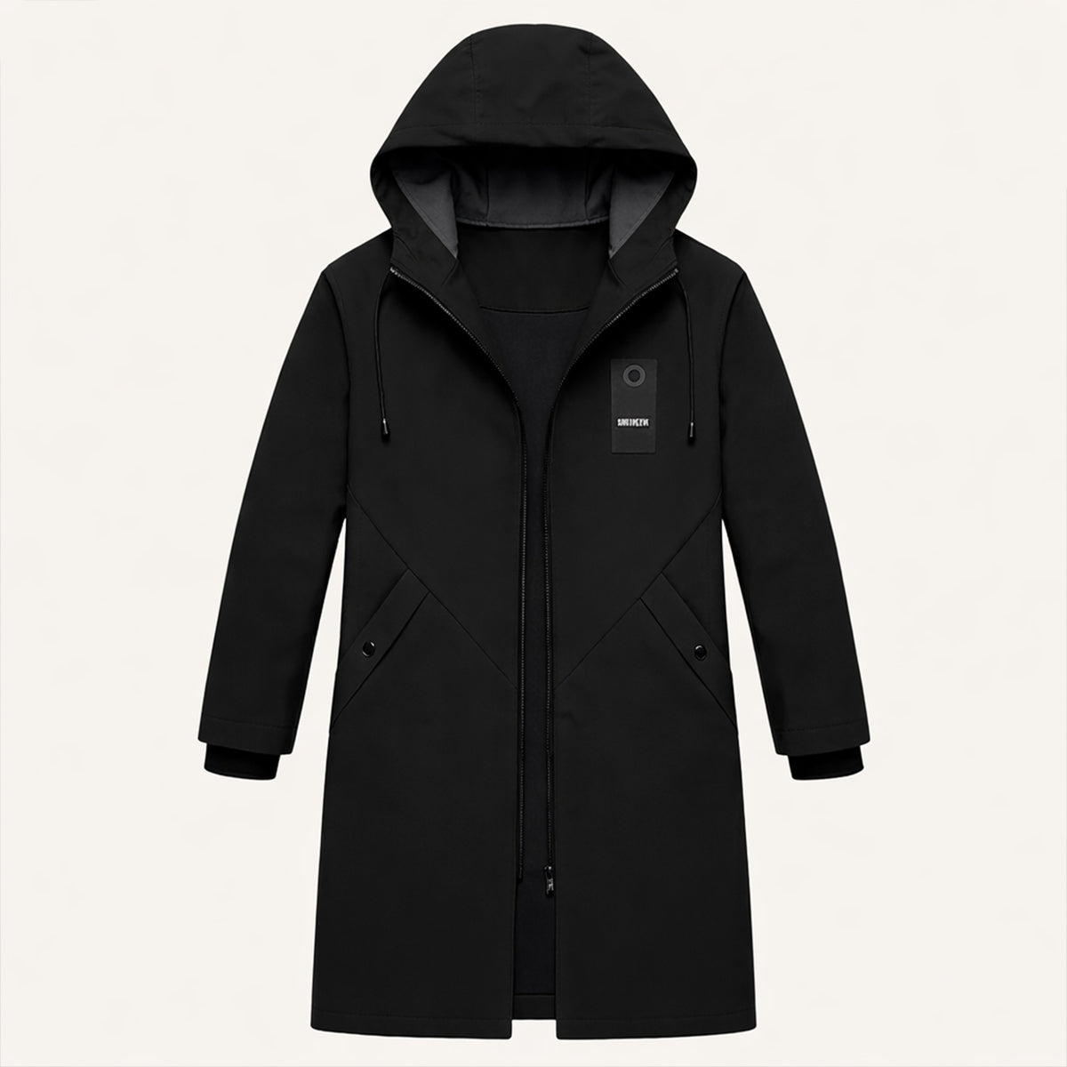 Men’s Long Hooded Jacket with Front Zip and Drawstring 3