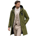 Men’s Long Hooded Jacket with Front Zip and Drawstring Green