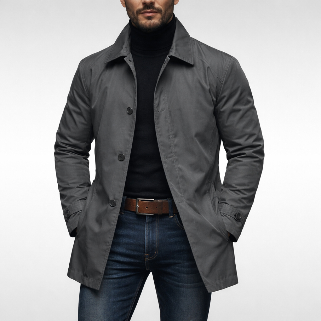 Men’s Mid-Length Button-Front Coat with Point Collar 1