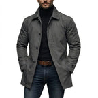 Men’s Mid-Length Button-Front Coat with Point Collar Grey