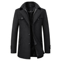 Men’s Mid-Length Pea Coat with Zip-Up Inner Layer Black