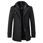 Men’s Mid-Length Pea Coat with Zip-Up Inner Layer Black