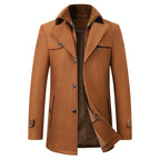Men’s Mid-Length Pea Coat with Zip-Up Inner Layer Brown