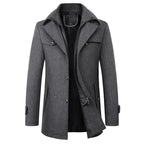Men’s Mid-Length Pea Coat with Zip-Up Inner Layer Grey