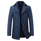 Men’s Mid-Length Pea Coat with Zip-Up Inner Layer Navy