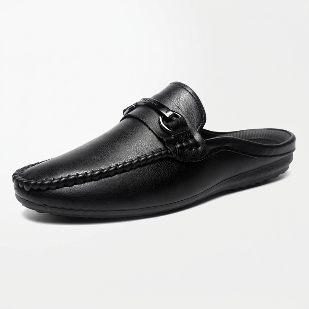Men’s Mules with Metal Hardware Detail Black