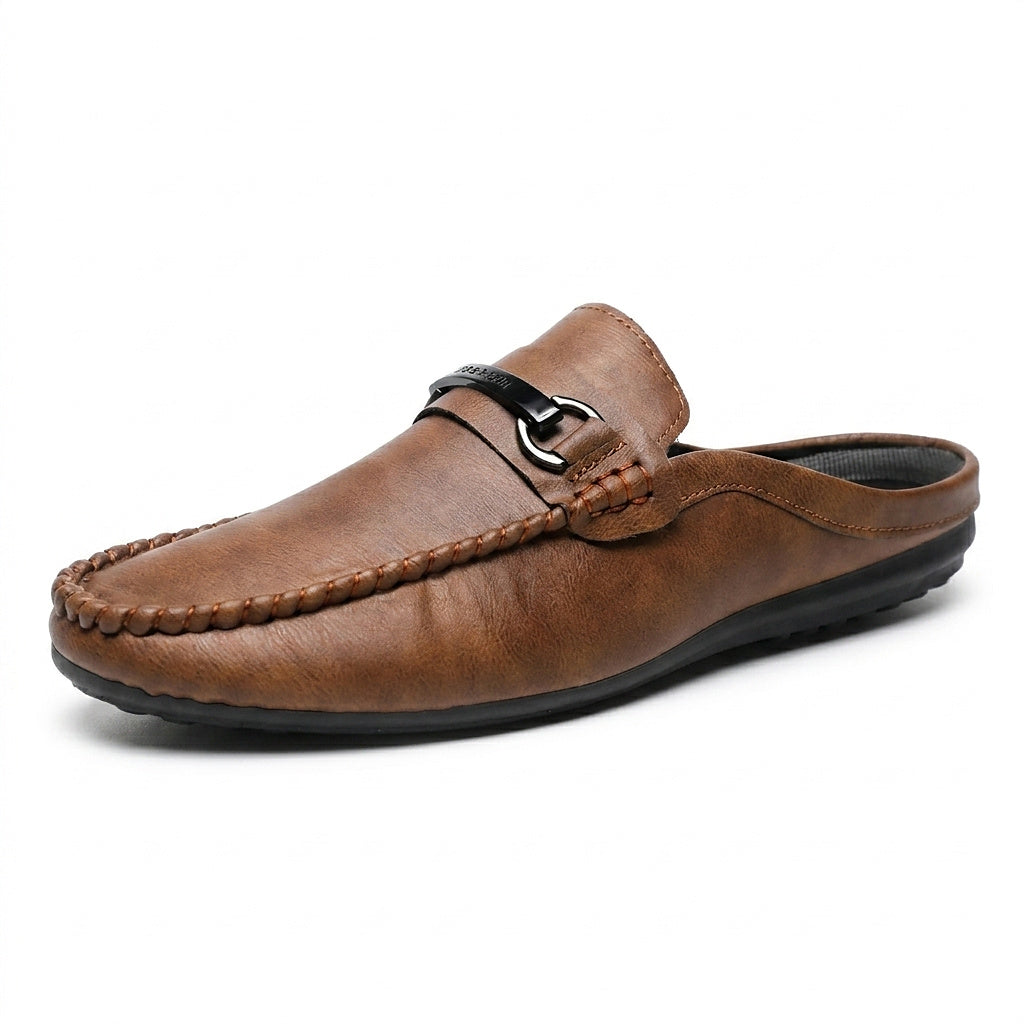 Men’s Mules with Metal Hardware Detail Brown