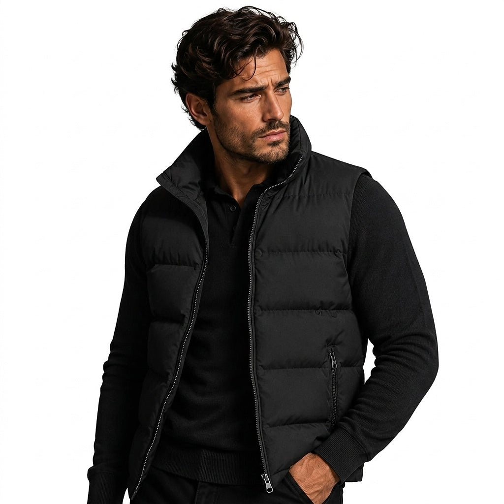 Men’s Padded Puffer Vest with Zip Pockets Black
