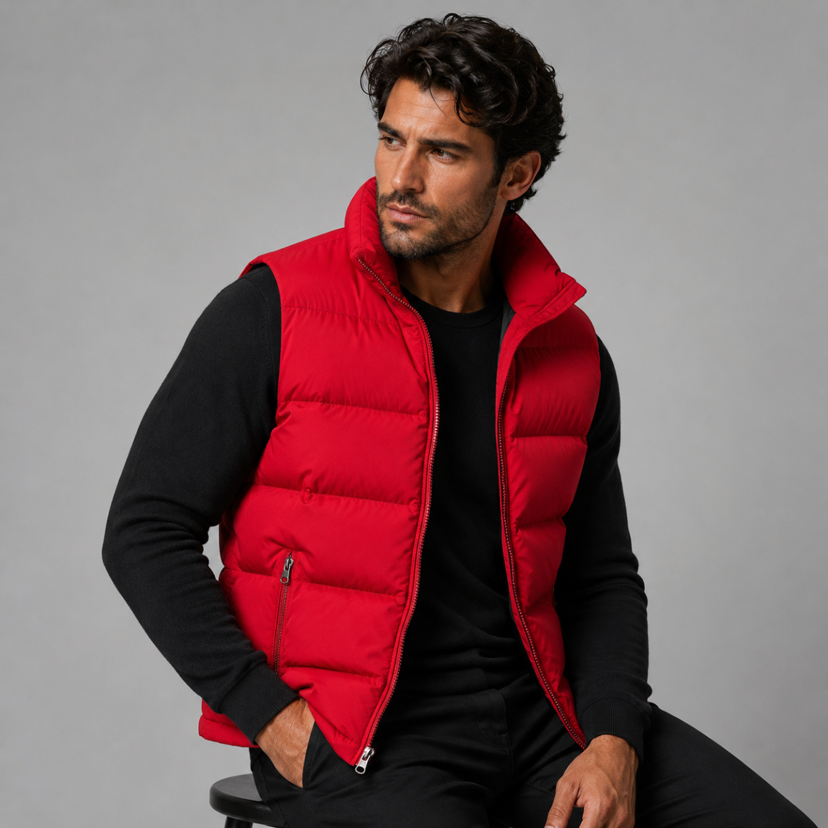 Men’s Padded Puffer Vest with Zip Pockets Red