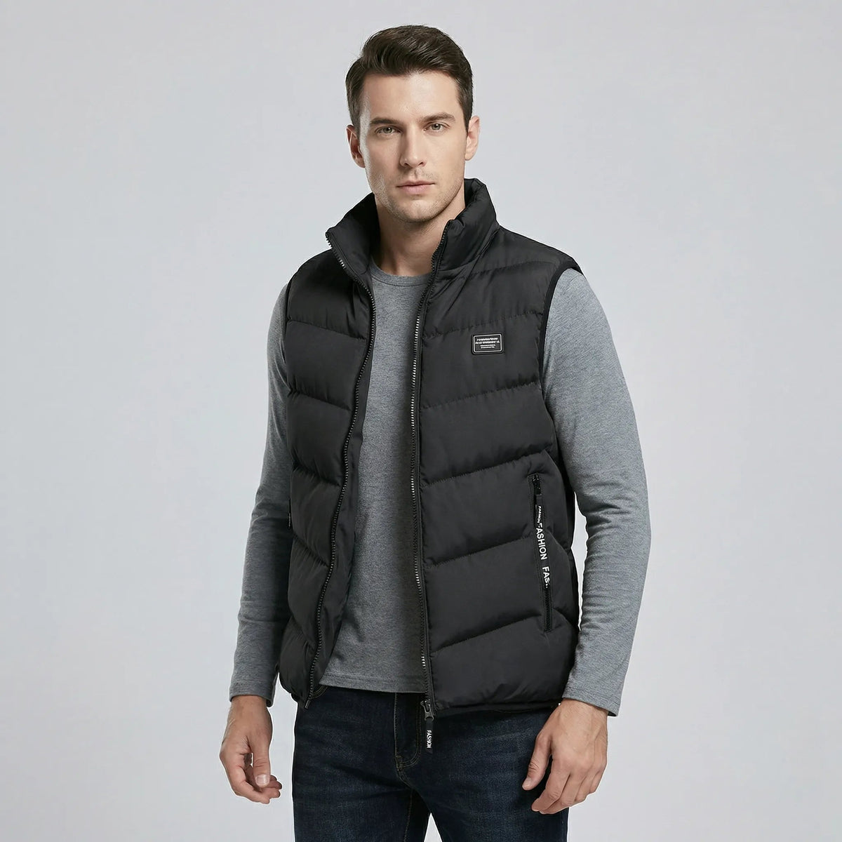 Men’s Padded Vest with Stand Collar and Zip Closure 3