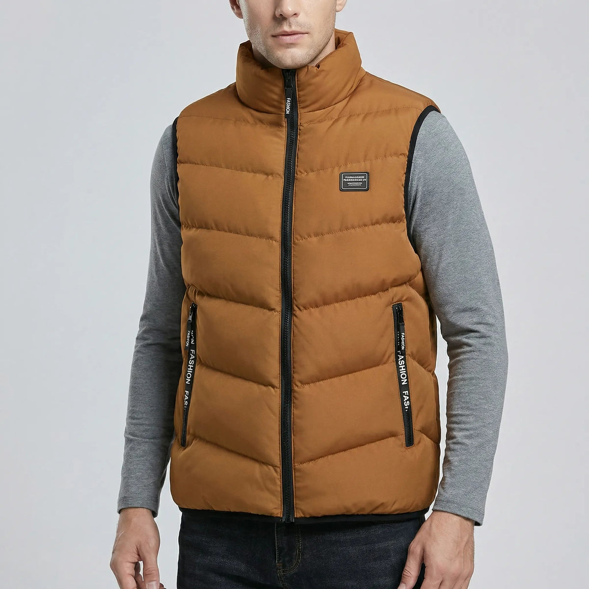 Men’s Padded Vest with Stand Collar and Zip Closure 7