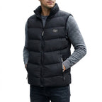 Men’s Padded Vest with Stand Collar and Zip Closure Black