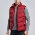 Men’s Padded Vest with Stand Collar and Zip Closure Red