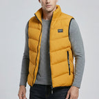 Men’s Padded Vest with Stand Collar and Zip Closure Yellow