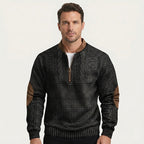 Men’s Quarter Zip Patterned Knit Sweater with Elbow Patches 1