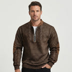 Men’s Quarter Zip Patterned Knit Sweater with Elbow Patches 2