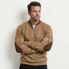 Men’s Quarter Zip Patterned Knit Sweater with Elbow Patches 3