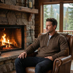 Men’s Quarter Zip Patterned Knit Sweater with Elbow Patches 6