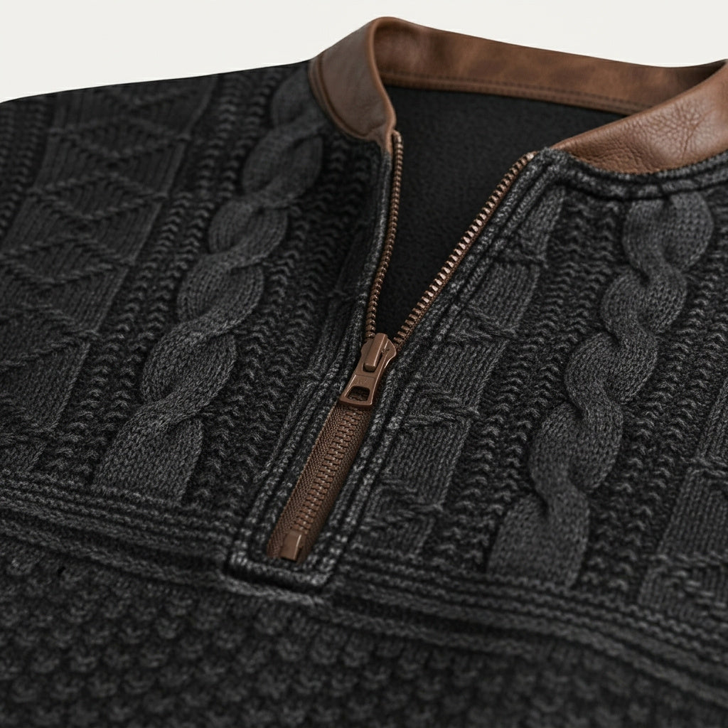 Men’s Quarter Zip Patterned Knit Sweater with Elbow Patches 7