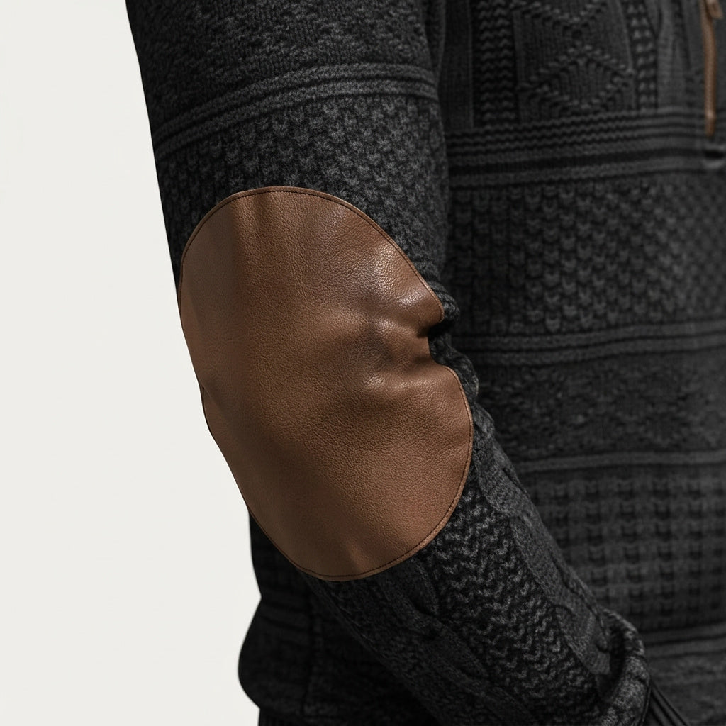 Men’s Quarter Zip Patterned Knit Sweater with Elbow Patches 8