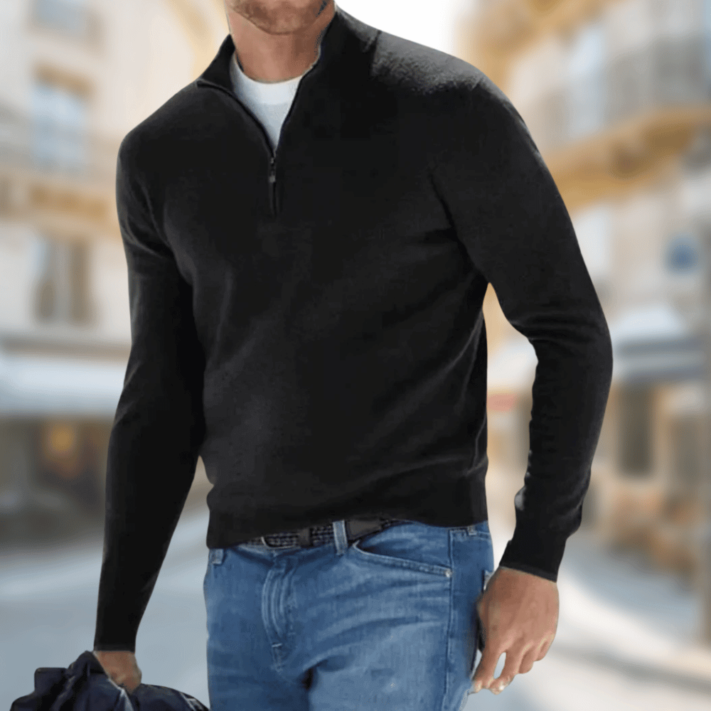 Men’s Quarter Zip Pullover Sweater Black
