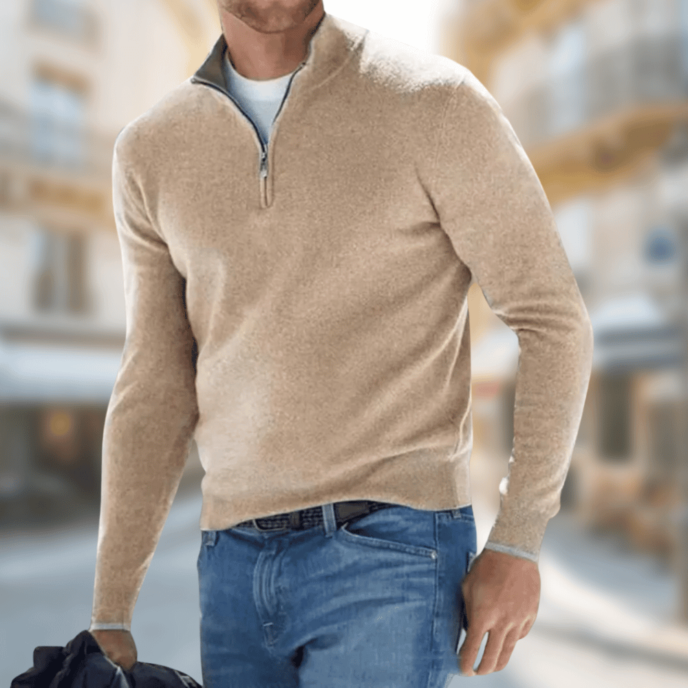 Men’s Quarter Zip Pullover Sweater Brown